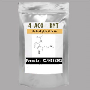 4-ACO-DMT powder in a sealed container, known for its psychedelic properties and structural similarity to psilocybin.