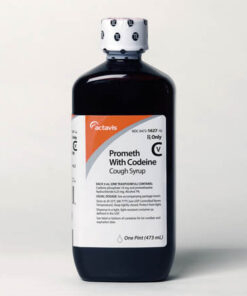 Actavis Promethazine-Codeine Syrup bottle with purple liquid, used for cough relief and relaxation.