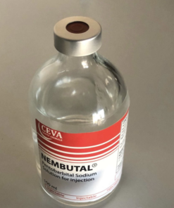 Bottle of Nembutal (Pentobarbital Sodium) with syringe on sterile surface